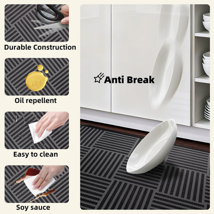 Kitchen Mats For Floor 2 Piece Cushioned Anti Fatigue Kitchen Plaid Rugs Set Non Slip Waterproof Comfort Foam Standing For Laundry,Desk,Office,Bathroom,Apartment Decor,17.3"X29"+17.3"X47",Black