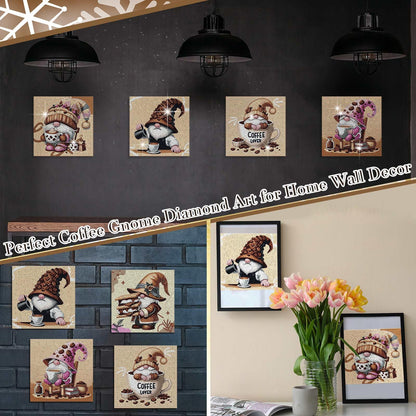 TecUnite 9 Pcs Coffee Gnomes Diamond Painting Art Diamond Painting Kit for Beginners DIY Rhinestone Gem Crafts for Christmas Home Wall Decor 6 x 6 Inch