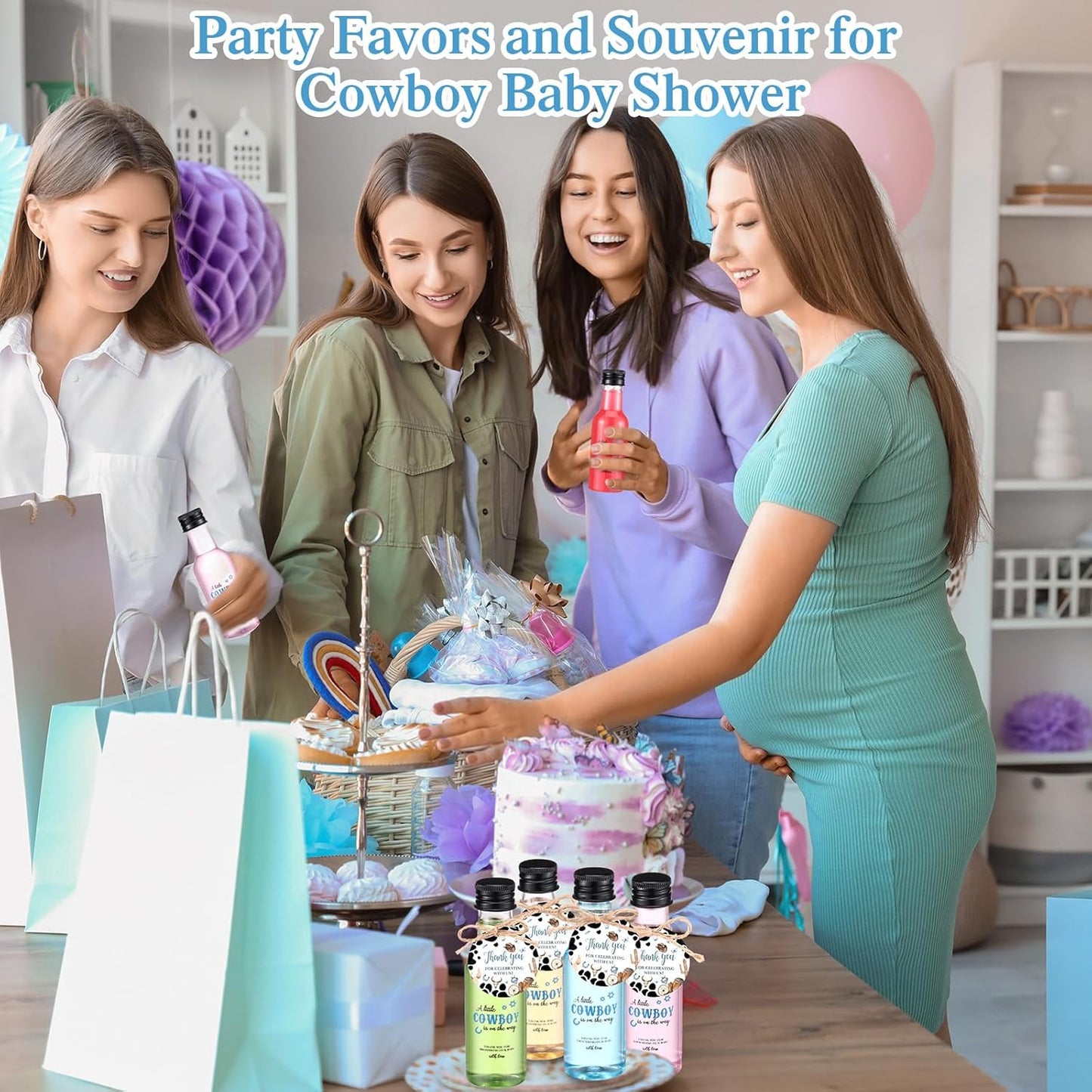 Funnymoom 50 Sets 1.7oz/50ml Cowboy Baby Shower Favors for Guests Mini Liquor Bottles and Thank You Cards Funnels Empty