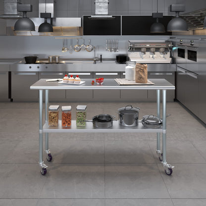 18" X 60" Stainless Steel Work Table with Under-Shelf & 4 Wheels | NSF Certified | Laundry Garage Utility Bench | Food Prep Worktable