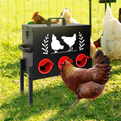 koretech 30 lb 6 Chicken Feeders, Capacity Port Automatic Chicken Feeder, Metal Chick Feeder with Locking Lid and Legs