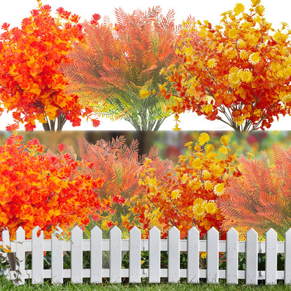 Grunyia 12 Bundles Artificial Fall Flowers UV Resistant Autumn Decorations for Thanksgiving Home Kitchen Room Farmhouse Floral Arrangements Indoor Outdoor