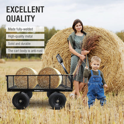 Olympia Tools Steel Garden Cart 1,000lbs 6-cu ft Utility Cart, Heavy Duty Wagon, with Removable Mesh Sides to Convert into Flatbed, Lawn and Utility Wagons Cart