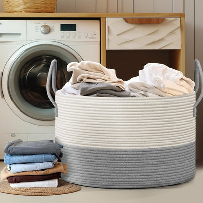 noonkty Blanket Basket Living Room - Toy Storage Basket, 21.7" X 21.7" X 13.8" XXL Cotton Rope Woven Laundry Baskets with Handles, Large Baskets for Storage Nursery Hamper