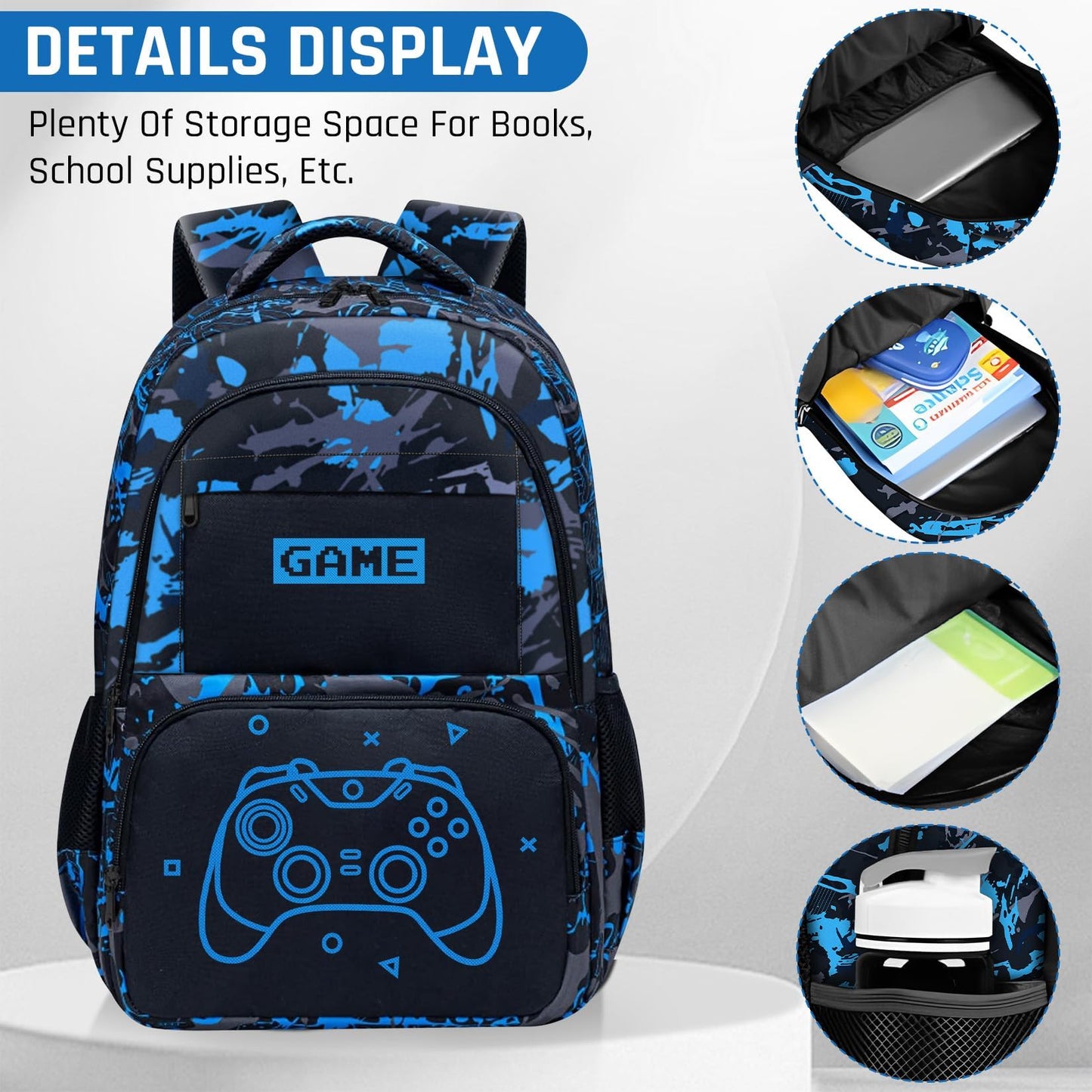 Fitvc Glow in The Dark Backpack for Boys - Game Boys Backpack for Kids Children Teens Elementary Middle School - 17″ Gamer Bookbag Travel Back Pack for Age 6-18