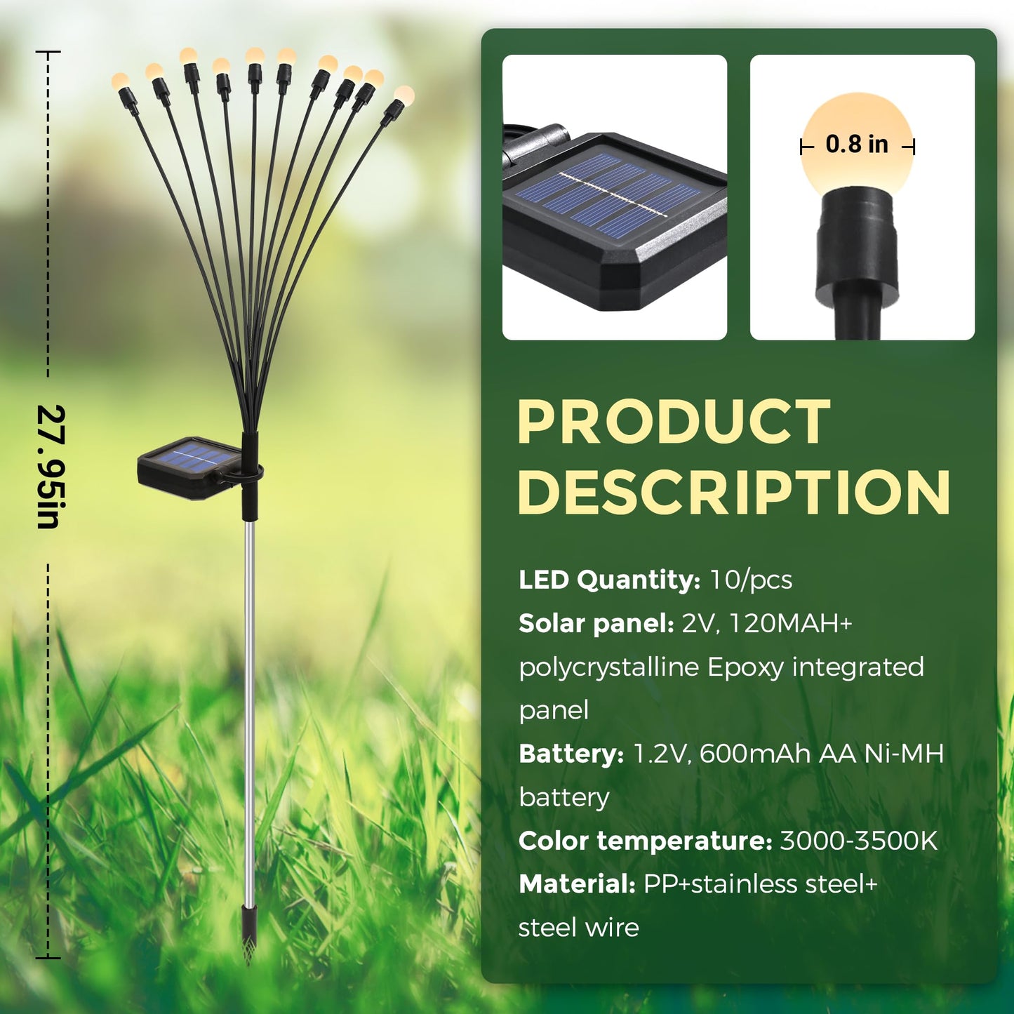 PATIOPIA Solar Garden Lights, 80 LED Firefly Garden Lights Solar Outdoor, Solar Lights for Outside Sway by Wind,Outdoor Solar Lights Waterproof for Yard Patio Pathway Decoration (8 Pack)