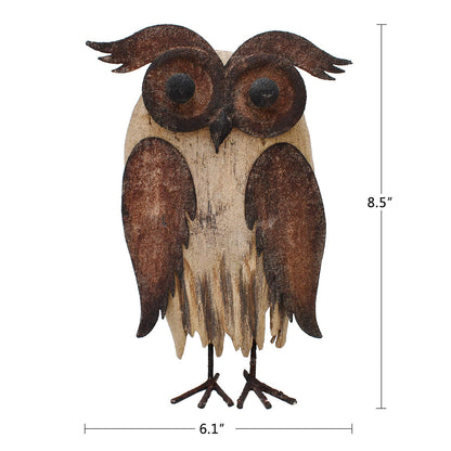 E-view Rustic Owl Figurines Decor Animal Statue for Home - Wooden Stand Owl Sculptures Decorations for Living Room Bedroom - Shelf Decoration Decorative Tabletop Collection (Owl A)