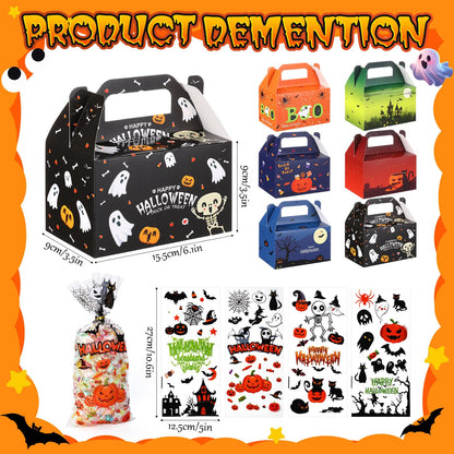ReliThick 80 Pack Halloween Treat Box with Cellophane Bags Trick or Treat Goodie Cookie Candy Boxes for Treats Ghost Halloween Bag for Party