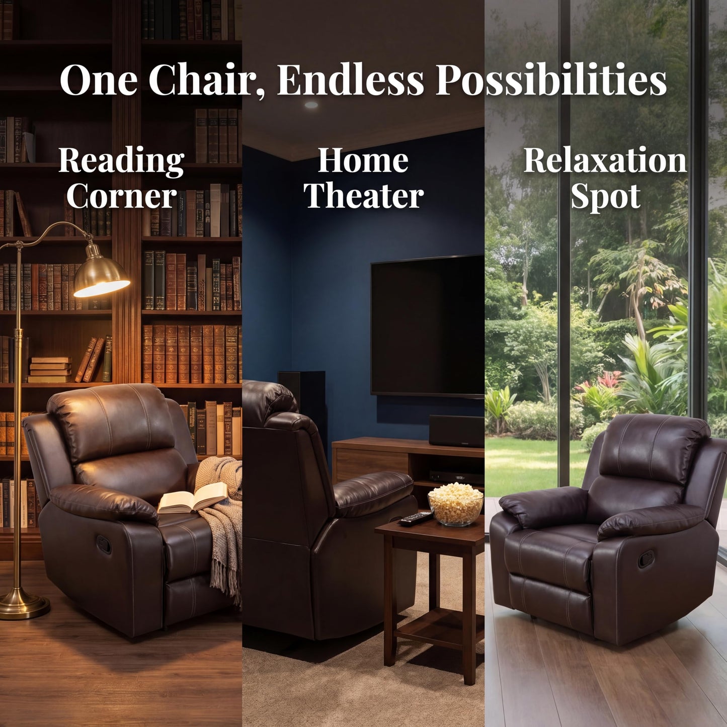 Trygoal Single Leather Manual Recliner Chair, Oversized Lazy Boy Recliner with Home Theater Seating, Breathable Living Room Reclining Chair for Adults Reading, Gaming, Relax, Brown