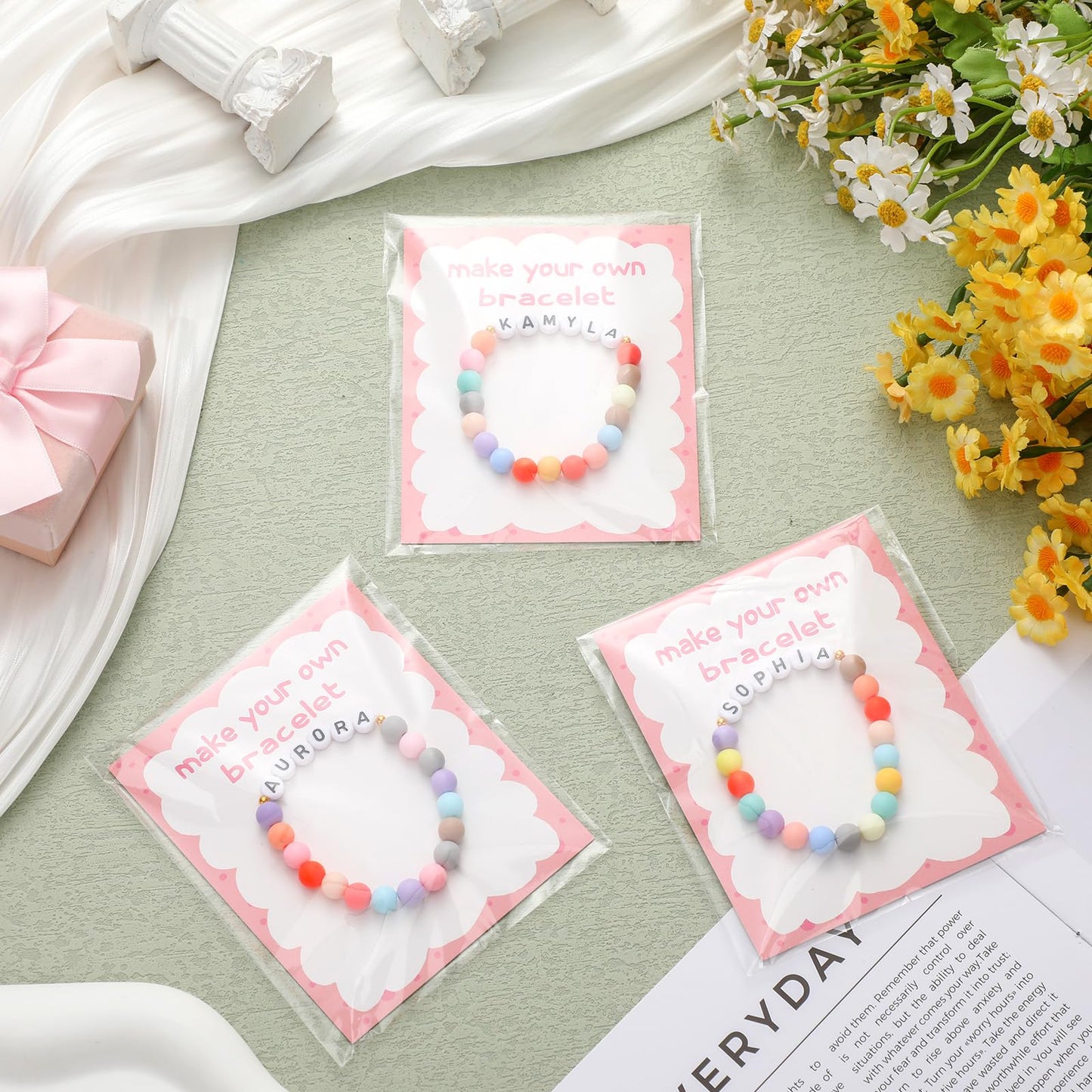 Ferreve Make Your Own Bracelet Gift DIY Making Kit Valentine's Day Pastel Beads Welcome First Day Bracelet with Wrapped and Card Personalised Jewelry Making Kit