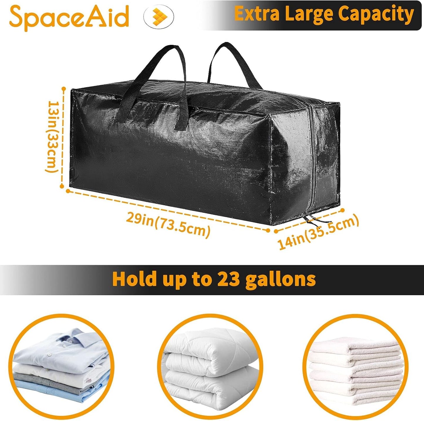 SpaceAid Heavy Duty Moving Bags - 8 Pack Large Storage Totes with Backpack Straps & Strong Handles | Black