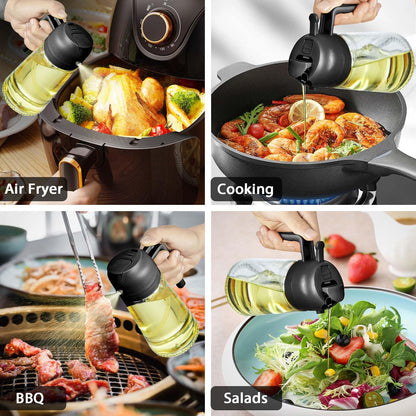 JULEHUI With Stickers 16oz Olive Oil Sprayer for Cooking - 2 in 1 Spray & Pour Olive Oil Dispenser - 470ml Glass Spray Oil Bottle - Kitchen Gadgets