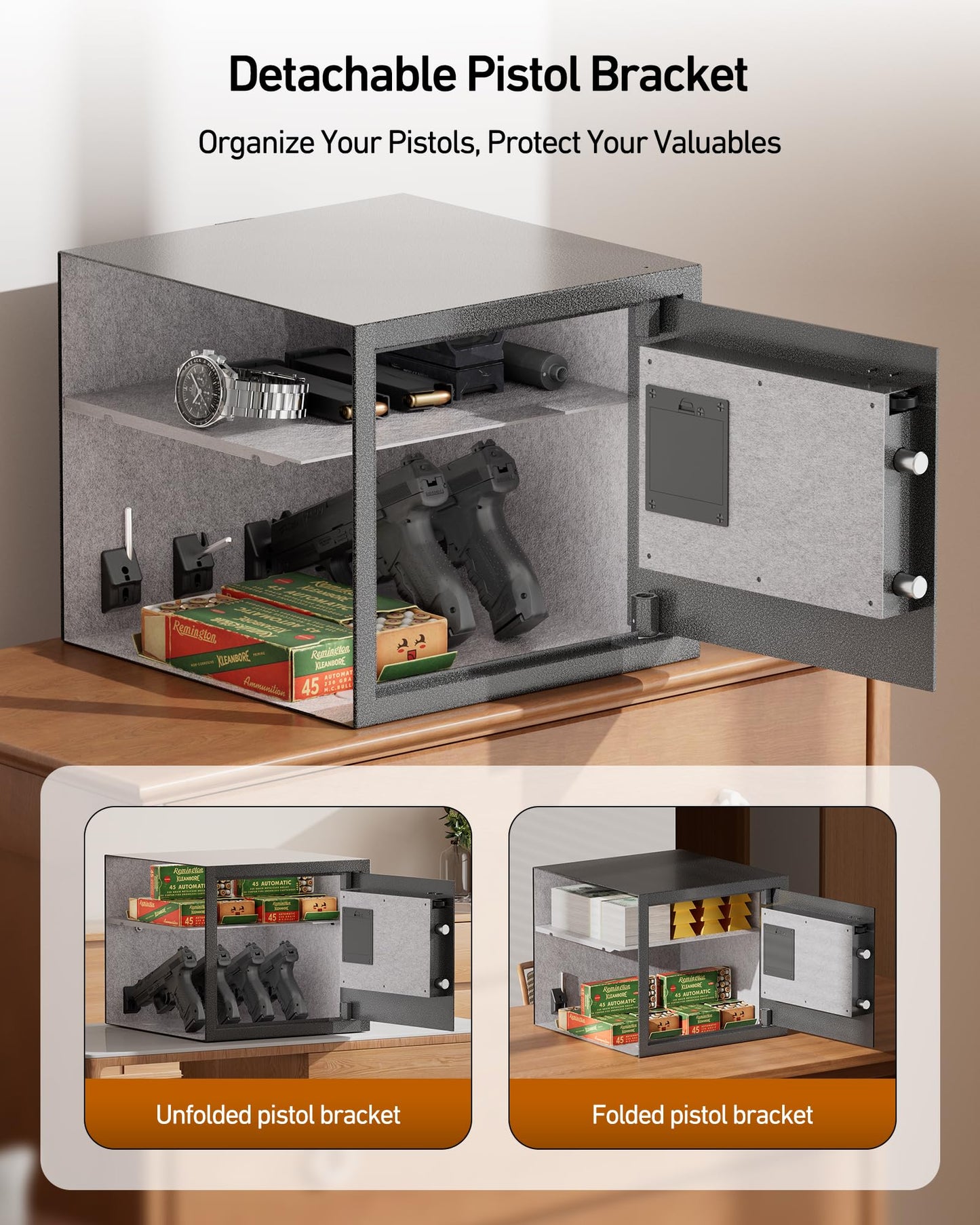 Billconch Smart Gun Safe for Multiple Pistols - Automatic Lock Safe Box with LCD Display/Voice Guide, Quick Access Unlock with Fingerprint/Keypad/Key/App, Biometric Handgun Safe for Money Valuables