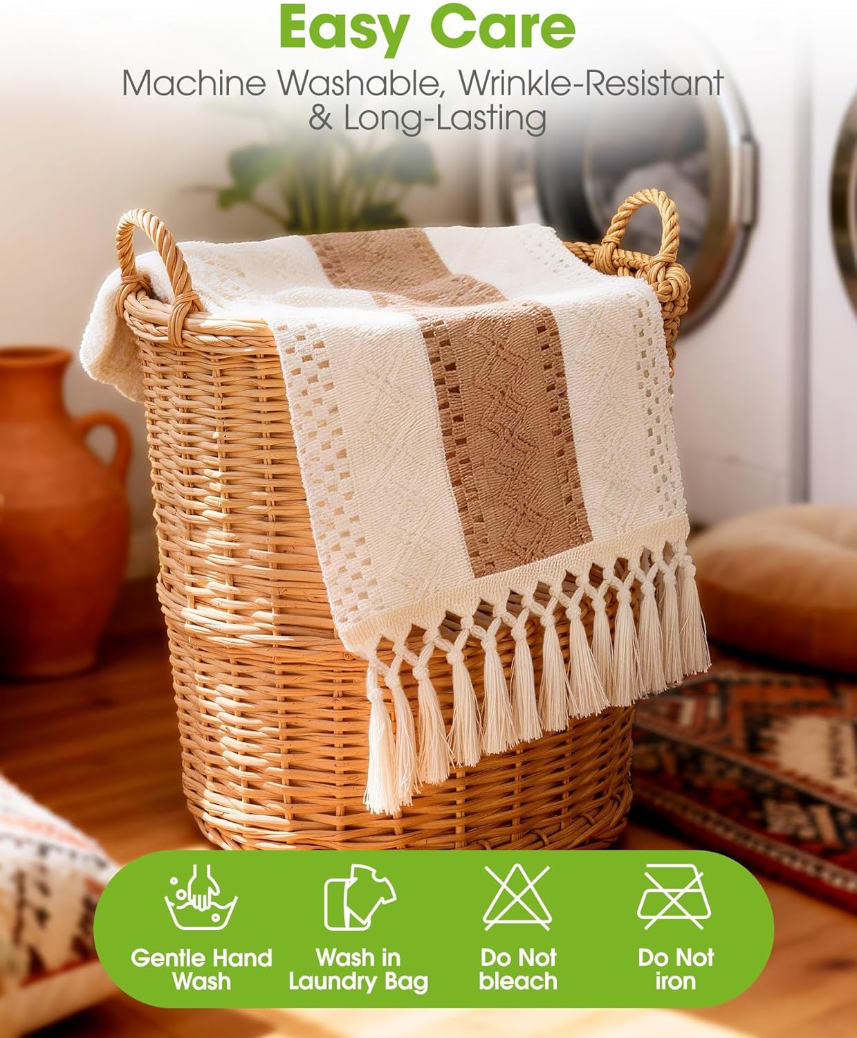 72 Inches, 12 72 Inch, Pureegg Farmhouse Boho Table Runner - Linen-Textured Woven Tassel Design for Dining Table Decor