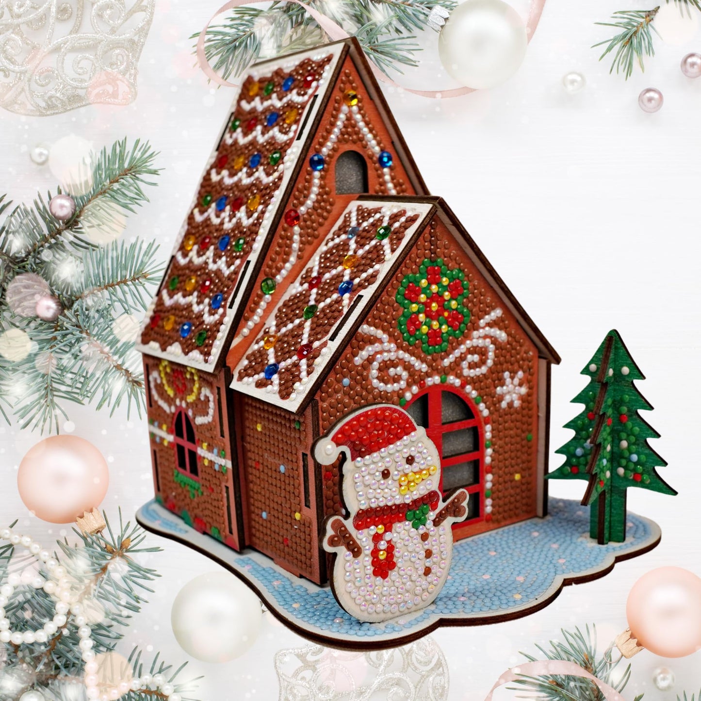 Party Ready 3D Diamond Painting Gingerbread House Christmas Cabin Kit – DIY Holiday Décor, Full Drill Mosaic Art, Festive Craft Kit (Gingerbread House)
