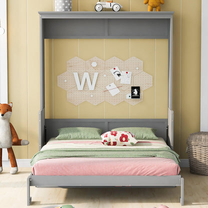 Bellemave Queen Size Murphy Bed with a Shelf, Easy Fold Wood Wall Bed, Space-Saving Wall Bed for Guest Room or Home Office, No Box Spring Needed, Noise Free (Gray)