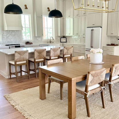 Beacon Boho Dining Chair Set of 6, Boucle Dining Chair with Seagrass Accent and Solid Wood Legs, Cream Boucle/Light Brown