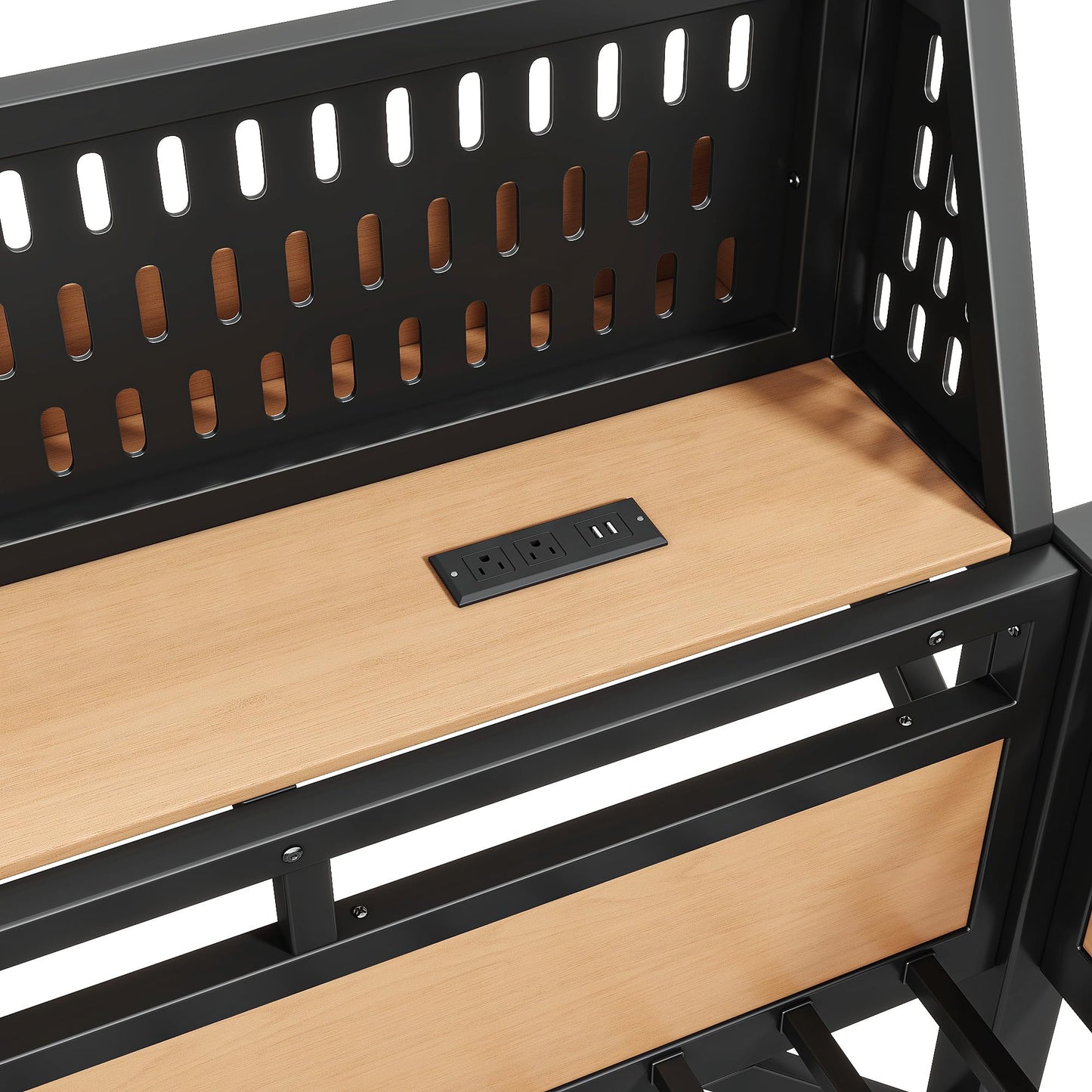 Bellemave Queen Size Loft Bed with Ladder and Storage Shelves and Storage Shelves and Pegboard, Metal Loft Bed Frame with USB Ports and LED Lights for Adults, Kids, Teens, Black