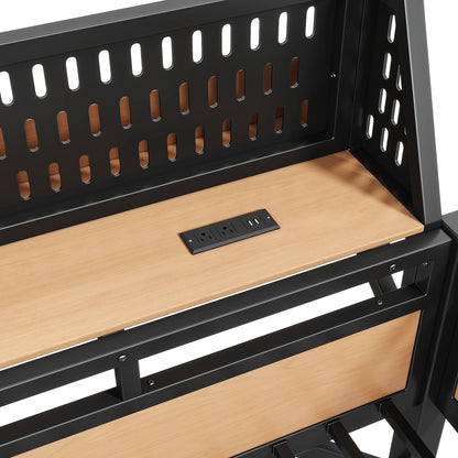 Bellemave Queen Size Loft Bed with Ladder and Storage Shelves and Storage Shelves and Pegboard, Metal Loft Bed Frame with USB Ports and LED Lights for Adults, Kids, Teens, Black