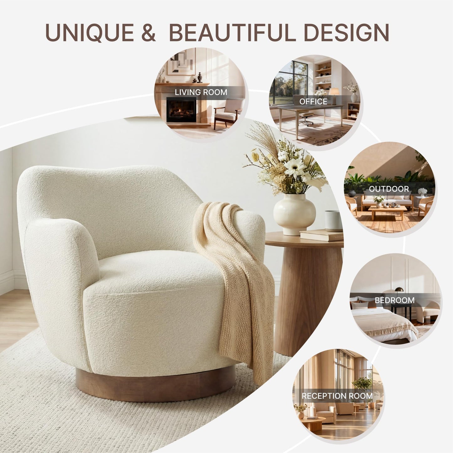 Swivel Accent Chair Set of 2,Upholstered Barrel Chair with Curves Camel Back Design,Modern Arm Chair with Wooden Base for Living Room Bedroom Reading Waitingroom,Linen