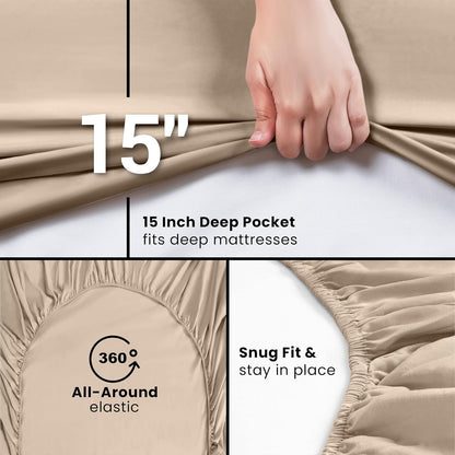 Utopia Bedding Twin Fitted Sheets - Soft Brushed Microfiber with Deep Pockets - Bulk Pack of 2 | Beige