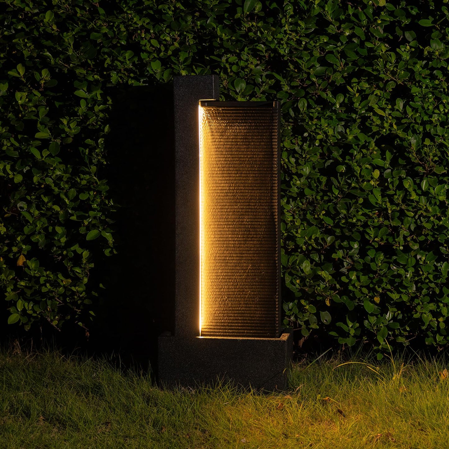 Puulye 39.76" H Outdoor Water Fountain Made with Eco-Friendly Recyclable Materials, Polyethylene Modern Waterfall Water Fountain Outdoor, Garden Decor with LED Light & Pump for Patio, Porch, Backyard