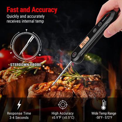 ThermoPro Digital Instant Read Meat Thermometer for Grilling Waterproof Kitchen Food Thermometer with Calibration & Backlight Smoker Oil Fry Candy Thermometer with Temperature Indicators