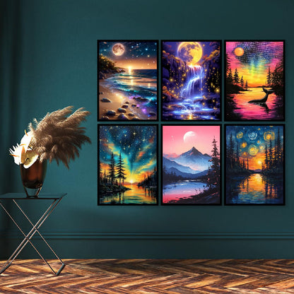 CreateJoy 12 Pack Moonlight Diamond Painting Kits for Adults, 5D Moon Diamond Art Kits for Beginners, DIY Full Drill Paint with Diamond, Home Wall Decor 12 x 16 Inch