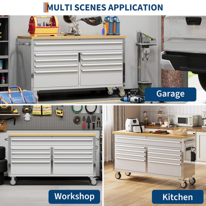 GAOMON 61 Inch Tool Chest, Tool Cabinet with 9 Drawers, Mobile Storage Cabinet with Locking System, Stainless Steel Material and Sturdy Structure, High Capacity for Home Workshop Kitchen and Garage.