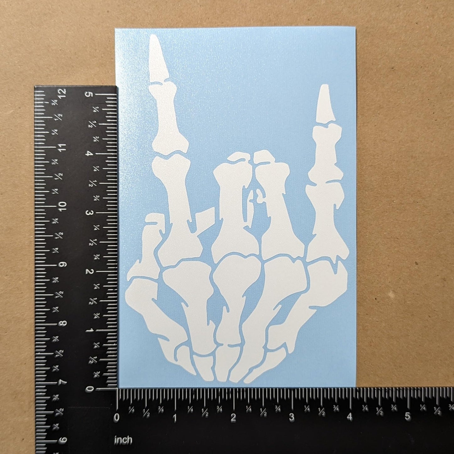 Skeleton Hands 4 Pack: Rock on Skeleton Hand Left and Right, Rock N Roll Gesture Decal, Skeleton Finger Decals (Large ~6", White)