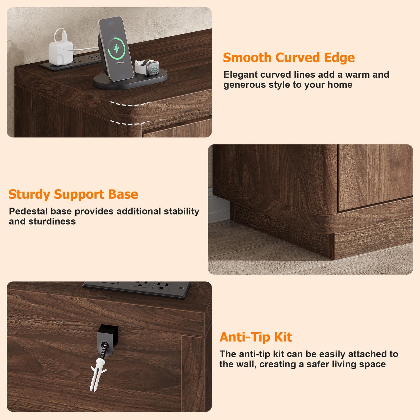 knoworld Buffet Cabinet with Storage, Outlet & Adjustable Shelves, Sideboard Cabinet with Double-Arc Doors, Classic Modern Wood Console Table & Credenza for Dining Room & Entryway