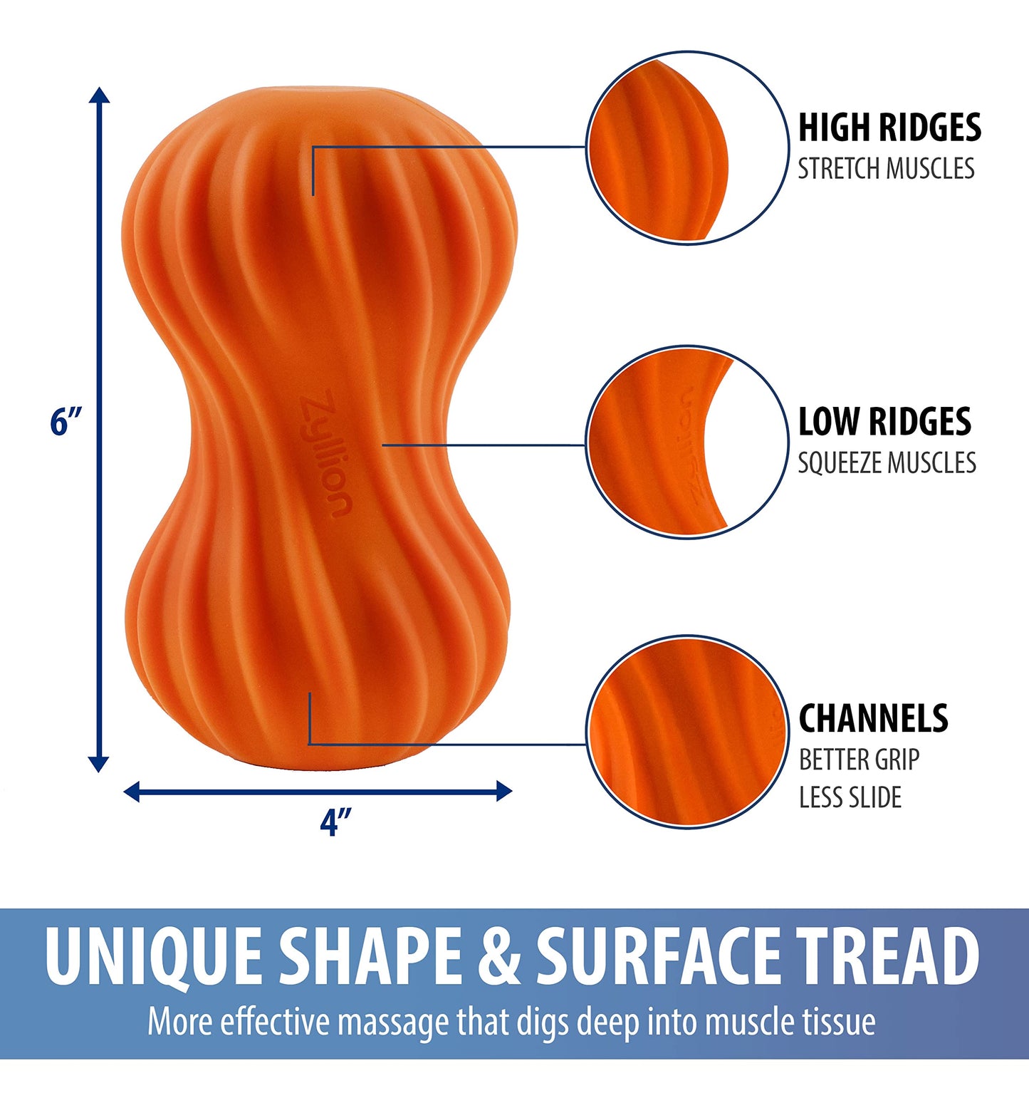 Zyllion Rechargeable Vibrating Massage Ball - Cordless 4-Mode Deep Tissue Peanut Massager Roller for Muscle Pain Relief, Arthritis, Sciatica, Plantar Fasciitis on Foot, Leg, Back, Neck ZMA-30 Orange