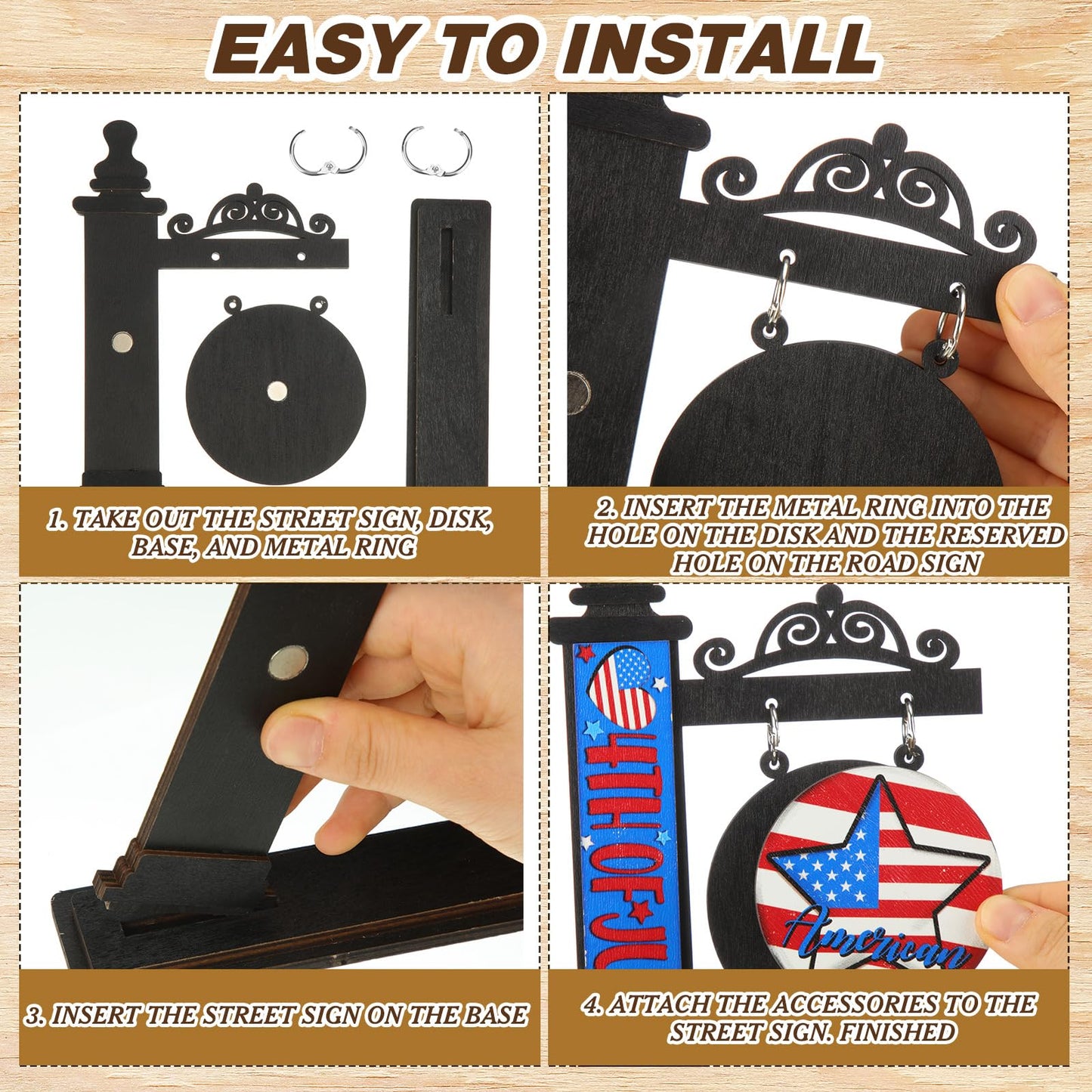 RattanView 41 Pcs Interchangeable Seasonal Decor Mini Standing Sign Farmhouse Convertible Holiday Wood Welcome Sign for Summer 4th of July Home Sweet Home Table Decor(Black)