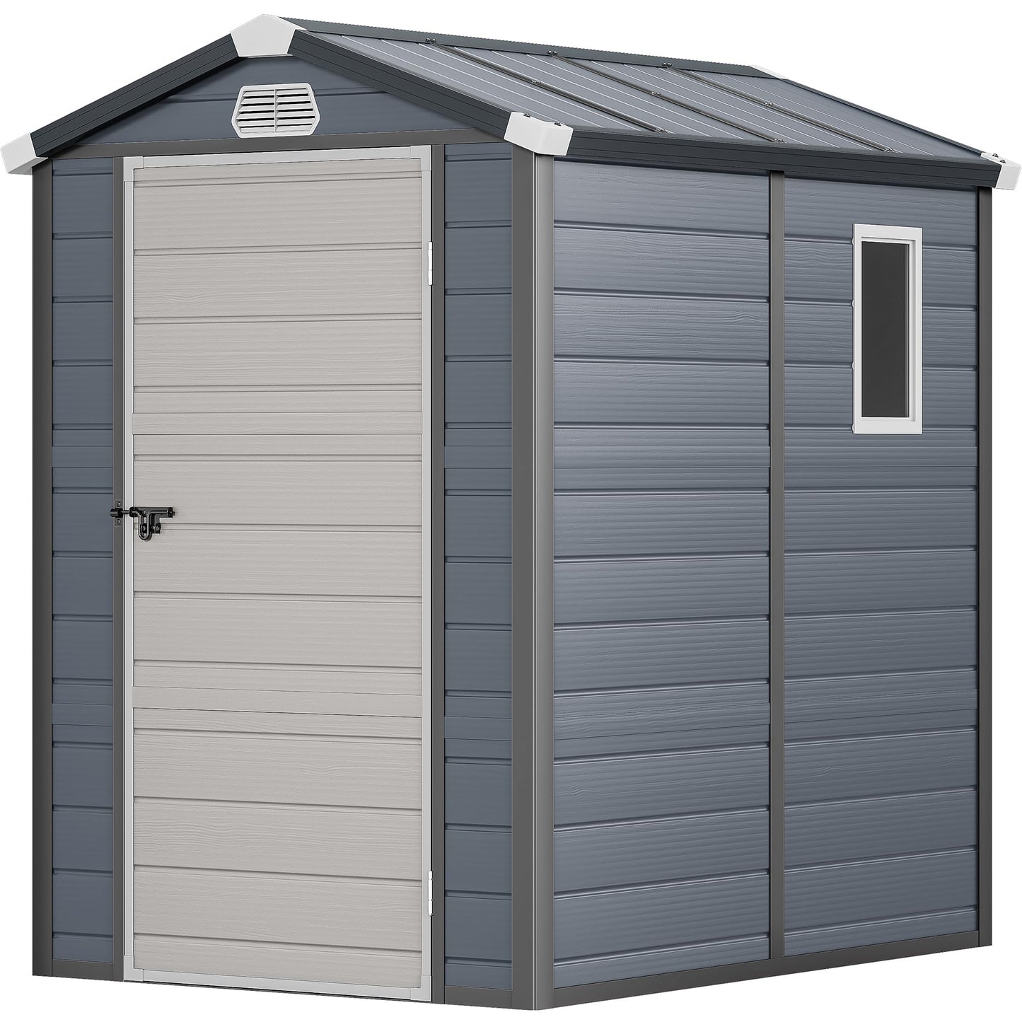YITAHOME 4.4x6FT Resin Storage Unit sans Flooring, All-Weather Plastic Shed with Window, Vents and Secured Doors, Outdoor Plastic Tool Cabin for Poolside, Lawn, Backyard, Patio, Dark Gray