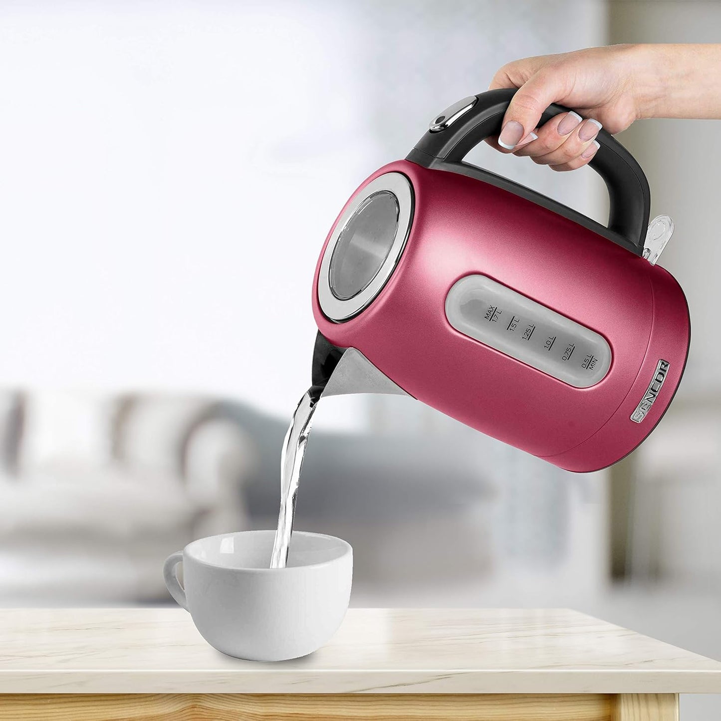 Sencor SWK1774RD 1.7L Stainless Steel Electric Kettle, 1500W Fast Boil