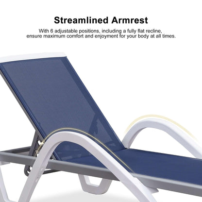 PURPLE LEAF Patio Chaise Lounge Chair Set of 3 Outside Aluminum Plastic Stackable Tanning Chairs with Armrests and Side Table for Pool Sunbathing Beach Deck Outdoor Lounger, Navy Blue