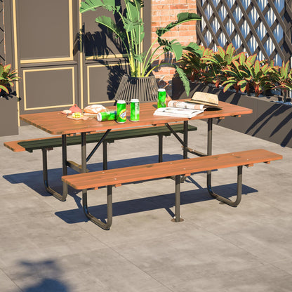 VroomAuto Outdoor Picnic Table for 6 with Benches, 72 Inch Rectangular Waterproof Wooden Dining Set, Heavy Duty for Garden Backyard Patio BBQ