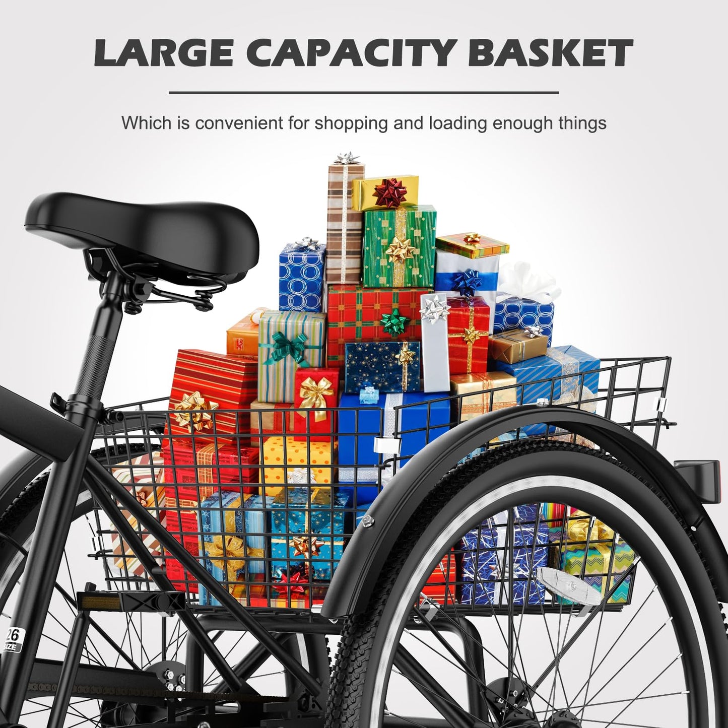 H&ZT Adult Tricycle, 3 Wheeled Bike, Trike Cruiser Bike, with 7-Speed Gear, Parking Brake Handle, Low Step, Large Rear Basket, Elderly Friendly, for Men, Women, and Teens