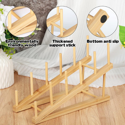 3 Pcs Bookshelf Holder, Wood Book Stand for Display 5-Tier Tabletop Small Kids Bookshelf Portable Book Rack Organizer Plate Holder for Vendor Events Art Platter Craft Show Retail Magazine Record
