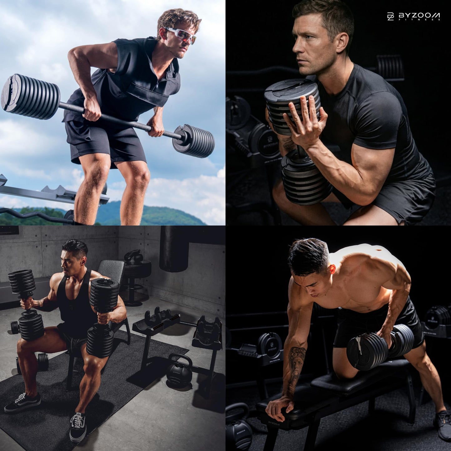 BYZOOM FITNESS Pure Series 75LB Adjustable Dumbbell SINGLE UNIT - 21-in-1 Flexible Hand Weights with Precision Micro Plate for Harcore Users Home Gym, Strength Training & Fitness Workouts, Black
