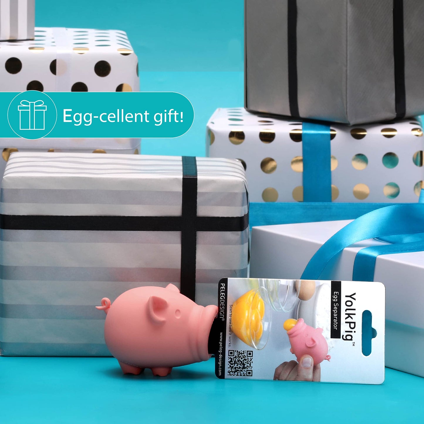 Peleg Design Egg Separator for Raw Eggs – Silicone Egg Yolk and White Separator, Funny Pig Design – Cute Kitchen Tool Gadget for Cooking/Baking