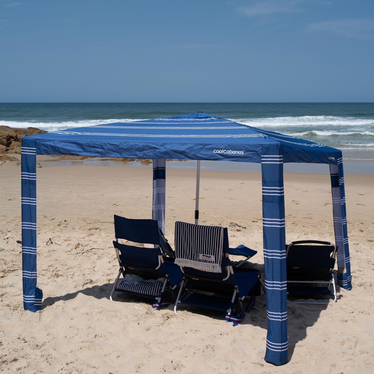 CoolCabana Beach Shade Tent - Easy Setup, UPF 50+ Protection, Large & Medium Sizes, Compact & Wind Resistant - Beach Cabana for The Whole Family - Coronado Navy, Medium