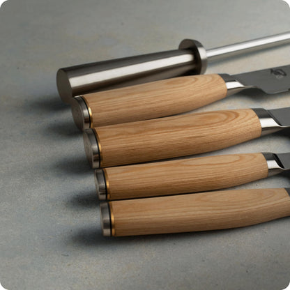 Shun Premier Blonde 7 Piece Essential Block Set, Includes 8" Chef, 4" Paring, 6.5" Utility, 9" Bread Knives & Herb Shears, Handcrafted Japanese Knife Set, Pakkawood Handles