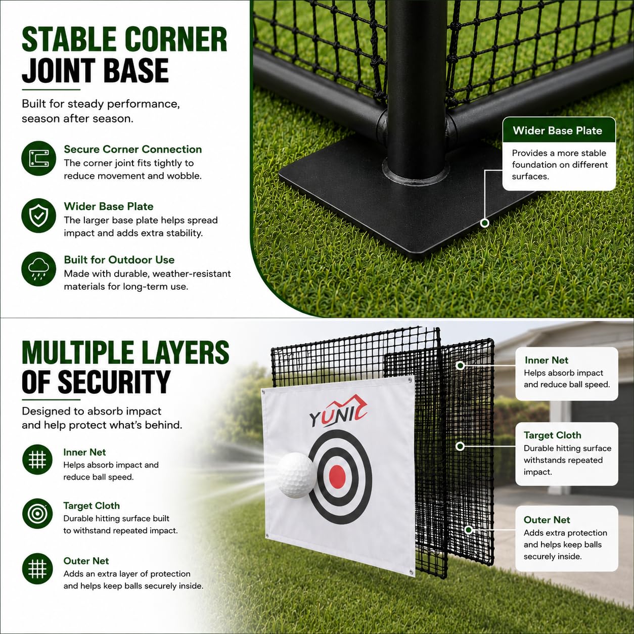 YUNIC Golf Driving Cage with Steel Frame, Golf Nets for Backyard Driving for Full Swing and Chipping Practice Indoor Outdoor (Black, 8'(W) x8'(H) x5'(D))