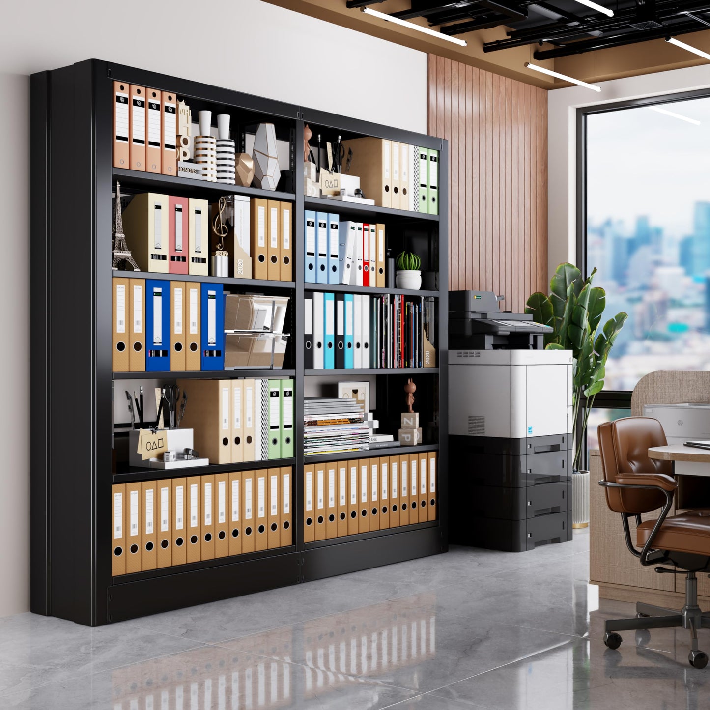 OpolQif Bookshelf, 71" H Tall Black Bookcase, 5-Tier Bookcase Metal Sturdy Bookshelf with Adjustable Shelves,Heavy Duty Book Cases for Living Room, Library, School, Study, Home Office(Black, 73" W)