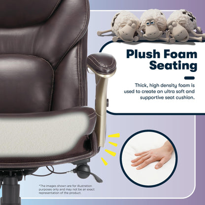 Serta Claremont Ergonomic Executive Office Chair with Back in Motion Technology, Adjustable Mid Back Desk Chair with Lumbar Support, Bonded Leather, Chestnut Brown