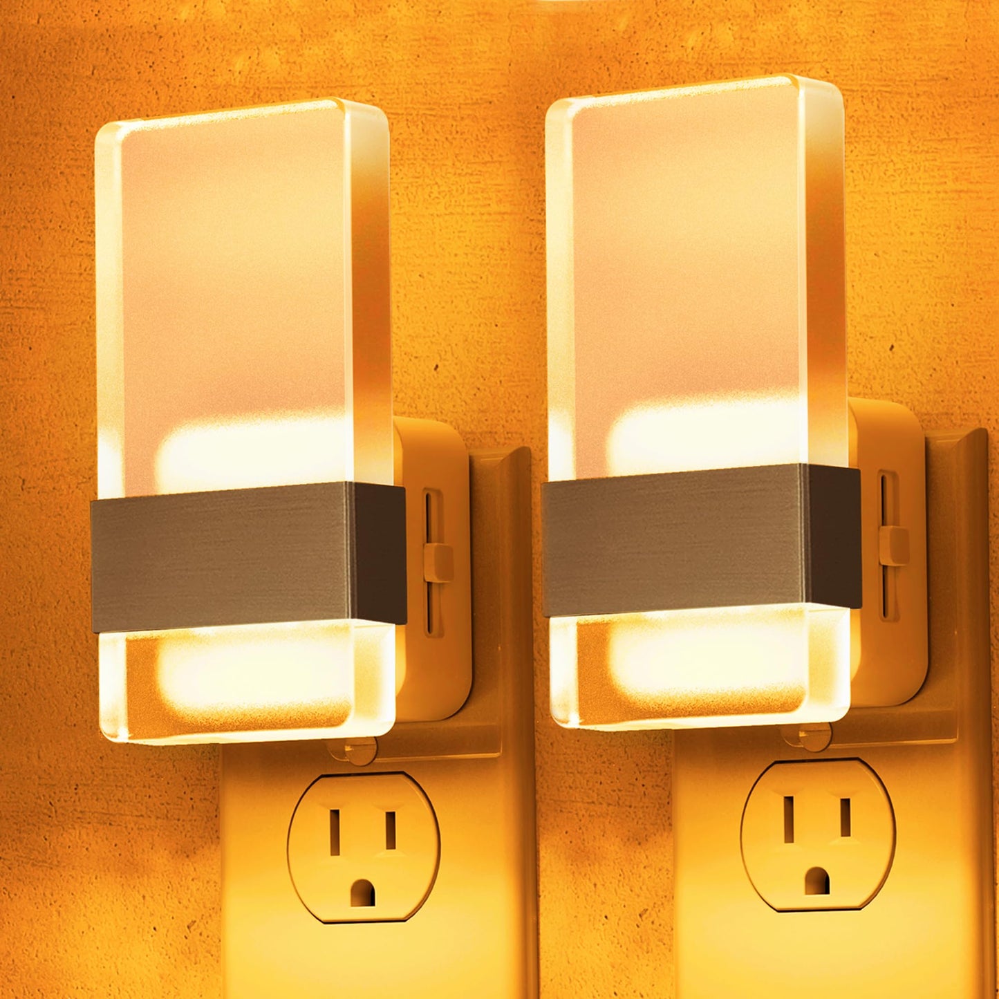 L LOHAS LED Night Lights Plug Into Wall, 2 Pack Plug in Night Light LED with Dusk to Dawn Sensor, 0-100LM Dimmable Nightlight, Wall Sconce-Style Design Nightlights for Bathroom, Hallway,Stairway,Gift