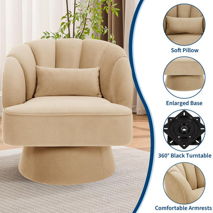 GarveeHome Modern 360° Swivel Velvet Barrel Accent Armchair – Striped Backrest & Plush Padding, Comfy Round Lounge Chair for Living Room, Bedroom, Reading Nook