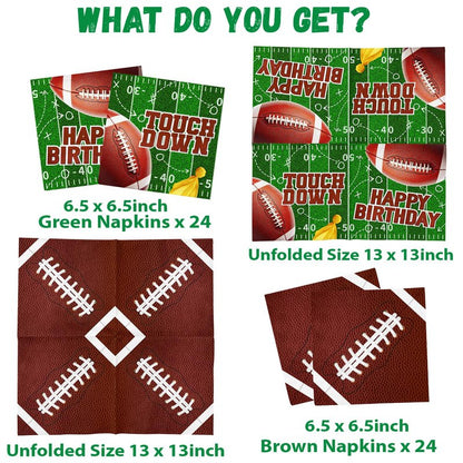 Football Birthday Party Decorations Napkins, 48Pcs Football Party Supplies Paper Touch Down Napkin Brown Football Napkins for Game Day Tailgate Sport Birthday Party Decorations