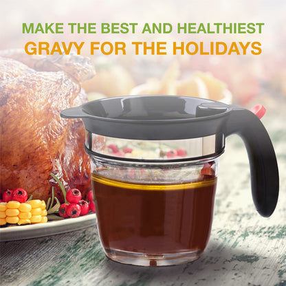 Fat Separator With Bottom Release, 4 Cup Gravy Separator for Cooking with Oil Strainer, Kitchen Gadgets Grease Separator Packaged with a 3-in-1 Multifunctional Peeler (Red)